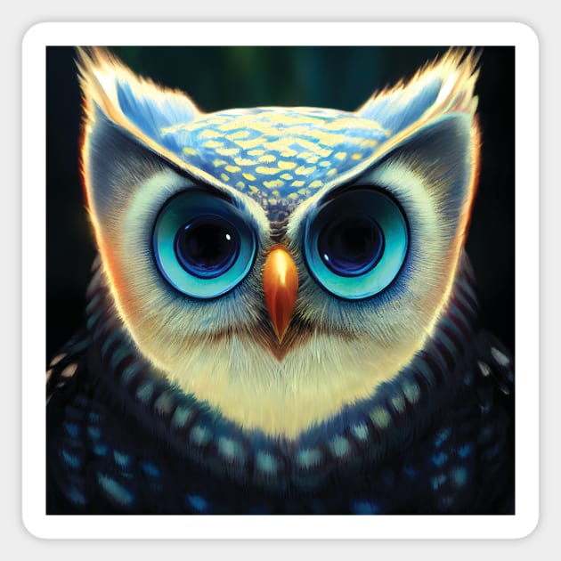 Owl Face with Big Blue Eyes Sticker by Geminiartstudio